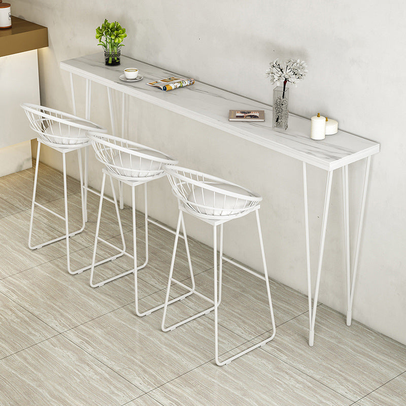 Modern Bar-height Table Stone Top Bistro Pub Table with Four Legs 70.9"L x 15.7"W x 41.3"H White Without Chairs Clearhalo 'Bar Furniture' 'Bar Tables' 'bar_tables' 'furn' 'furn_bar_tables' 'Furniture' 'Kitchen & Dining Furniture' 6384798