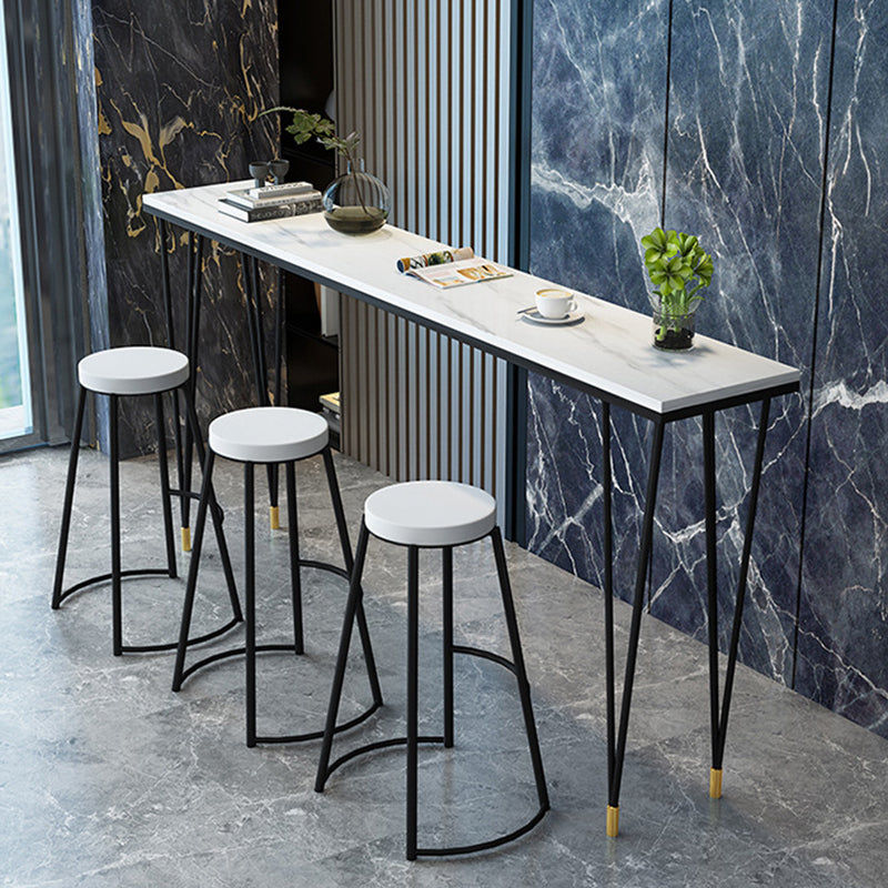 Modern Bar-height Table Stone Top Bistro Pub Table with Four Legs 78.7"L x 15.7"W x 41.3"H Black Without Chairs Clearhalo 'Bar Furniture' 'Bar Tables' 'bar_tables' 'furn' 'furn_bar_tables' 'Furniture' 'Kitchen & Dining Furniture' 6384801