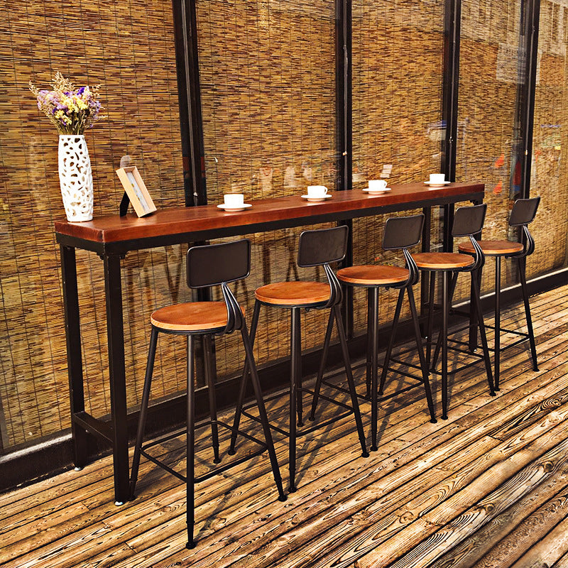 Industrial Rectangle Bar Table Pine Solid Wood Fixed Bar Dining Table 94.5"L x 15.7"W x 41.3"H Without Chairs Clearhalo 'Bar Furniture' 'Bar Tables' 'bar_tables' 'furn' 'furn_bar_tables' 'Furniture' 'Kitchen & Dining Furniture' 6384828