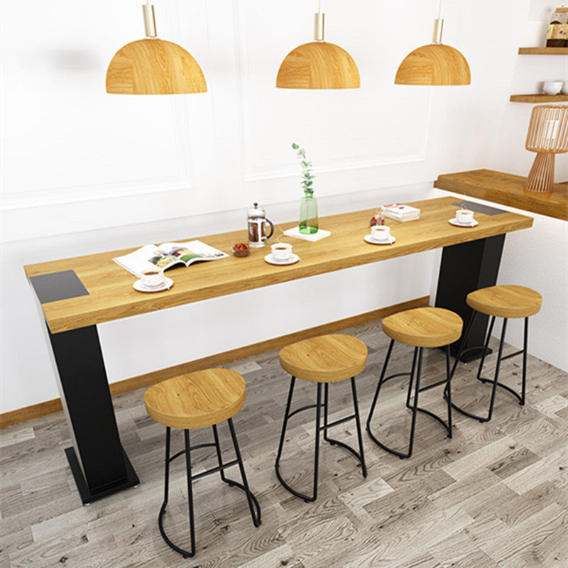 Table de bar rectangulaire industrielle Table de salle à manger de bar en bois massif de pin avec double piédestal