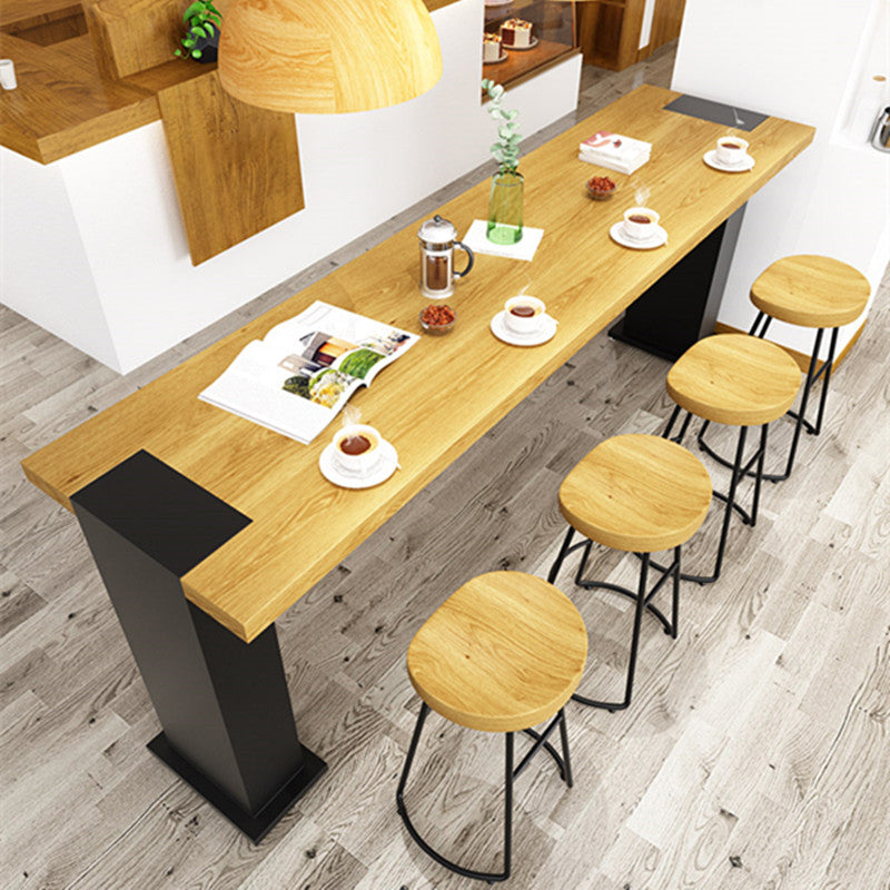 Table de bar rectangulaire industrielle Table de salle à manger de bar en bois massif de pin avec double piédestal