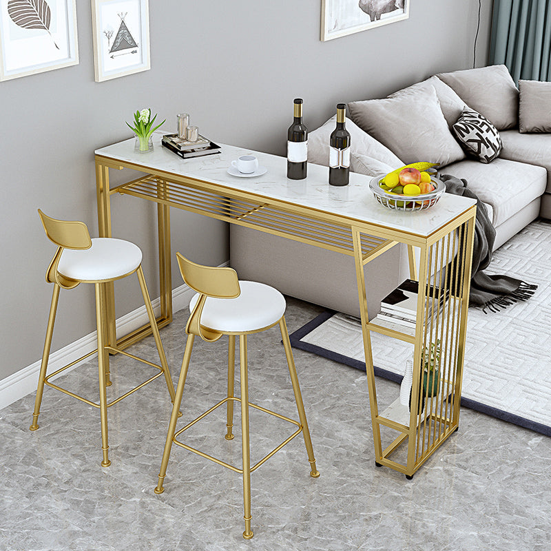 Contemporary Style Rectangle Bar Table Faux Marble Bistro Bar Desk with Storage 59.1"L x 15.7"W x 41.3"H Gold Without Chairs Clearhalo 'Bar Furniture' 'Bar Tables' 'bar_tables' 'furn' 'furn_bar_tables' 'Furniture' 'Kitchen & Dining Furniture' 6384904