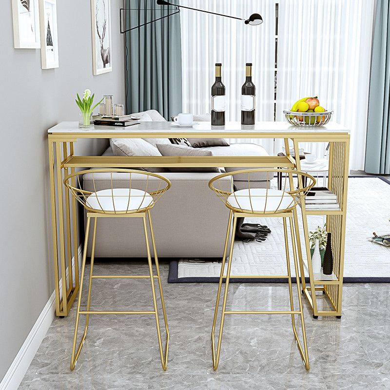 Contemporary Style Rectangle Bar Table Faux Marble Bistro Bar Desk with Storage 47.2"L x 15.7"W x 41.3"H Gold Without Chairs Clearhalo 'Bar Furniture' 'Bar Tables' 'bar_tables' 'furn' 'furn_bar_tables' 'Furniture' 'Kitchen & Dining Furniture' 6384905