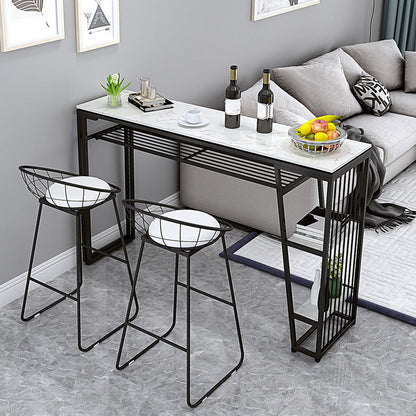 Contemporary Style Rectangle Bar Table Faux Marble Bistro Bar Desk with Storage 47.2"L x 15.7"W x 41.3"H Black Without Chairs Clearhalo 'Bar Furniture' 'Bar Tables' 'bar_tables' 'furn' 'furn_bar_tables' 'Furniture' 'Kitchen & Dining Furniture' 6384906