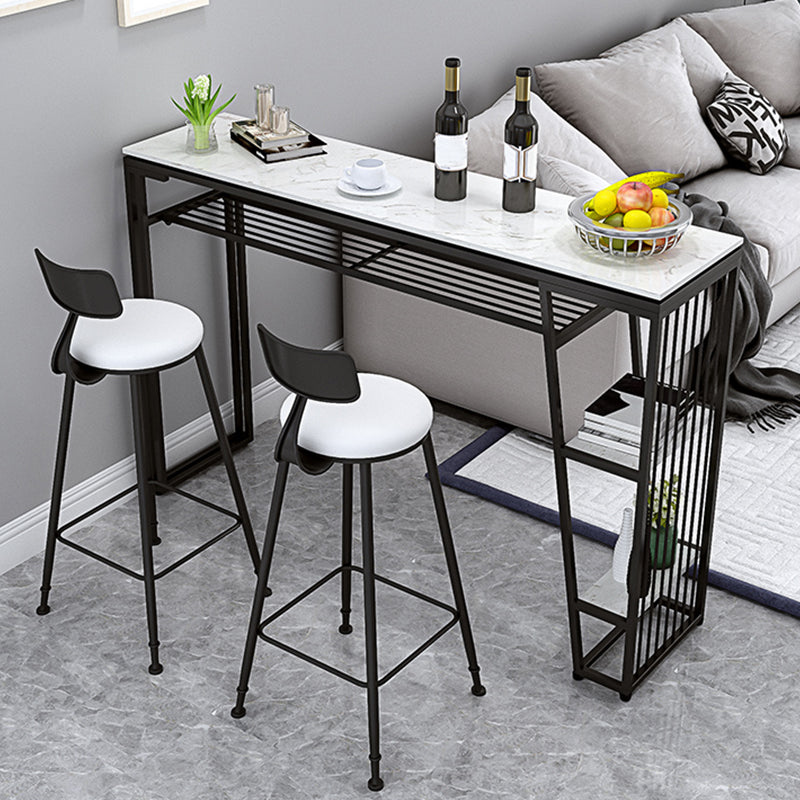 Contemporary Style Rectangle Bar Table Faux Marble Bistro Bar Desk with Storage 59.1"L x 15.7"W x 41.3"H Black Without Chairs Clearhalo 'Bar Furniture' 'Bar Tables' 'bar_tables' 'furn' 'furn_bar_tables' 'Furniture' 'Kitchen & Dining Furniture' 6384907