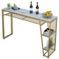 Contemporary Style Rectangle Bar Table Faux Marble Bistro Bar Desk with Storage 70.9"L x 15.7"W x 41.3"H Gold Without Chairs Clearhalo 'Bar Furniture' 'Bar Tables' 'bar_tables' 'furn' 'furn_bar_tables' 'Furniture' 'Kitchen & Dining Furniture' 6384908