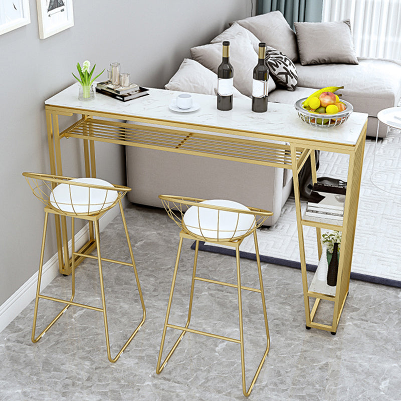 Contemporary Style Rectangle Bar Table Faux Marble Bistro Bar Desk with Storage Clearhalo 'Bar Furniture' 'Bar Tables' 'bar_tables' 'furn' 'furn_bar_tables' 'Furniture' 'Kitchen & Dining Furniture' 6384913