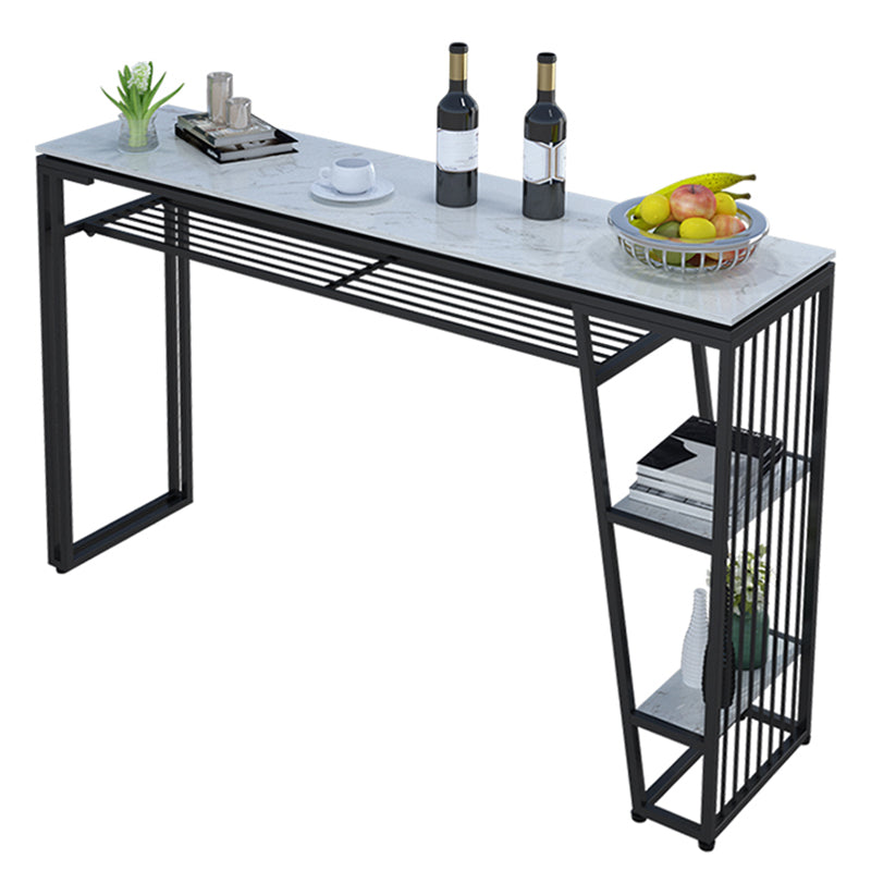 Contemporary Style Rectangle Bar Table Faux Marble Bistro Bar Desk with Storage 70.9"L x 15.7"W x 41.3"H Black Without Chairs Clearhalo 'Bar Furniture' 'Bar Tables' 'bar_tables' 'furn' 'furn_bar_tables' 'Furniture' 'Kitchen & Dining Furniture' 6384914