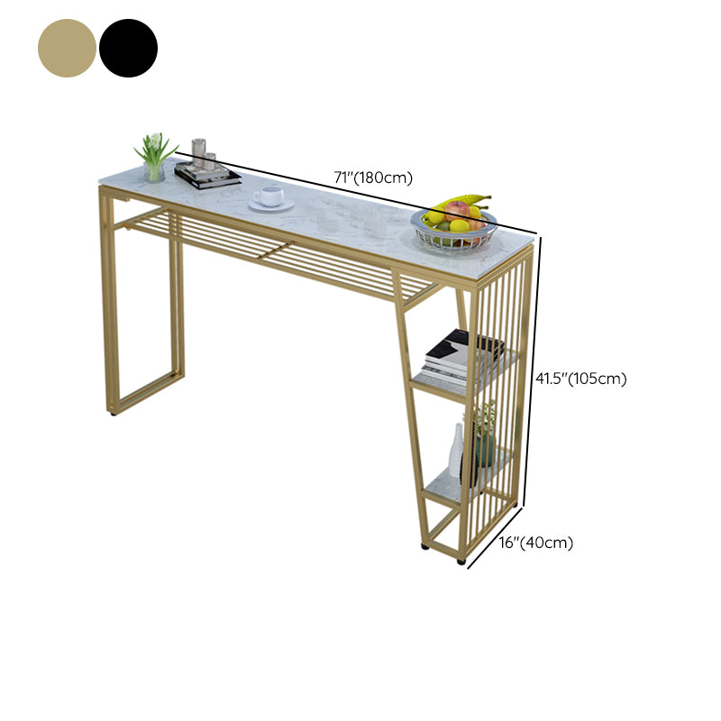 Contemporary Style Rectangle Bar Table Faux Marble Bistro Bar Desk with Storage Clearhalo 'Bar Furniture' 'Bar Tables' 'bar_tables' 'furn' 'furn_bar_tables' 'Furniture' 'Kitchen & Dining Furniture' 6384917