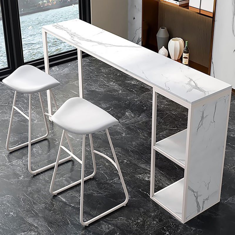 Mesa de bar rectangular Glam, mesa de pedestal doble de mármol sintético con almacenamiento