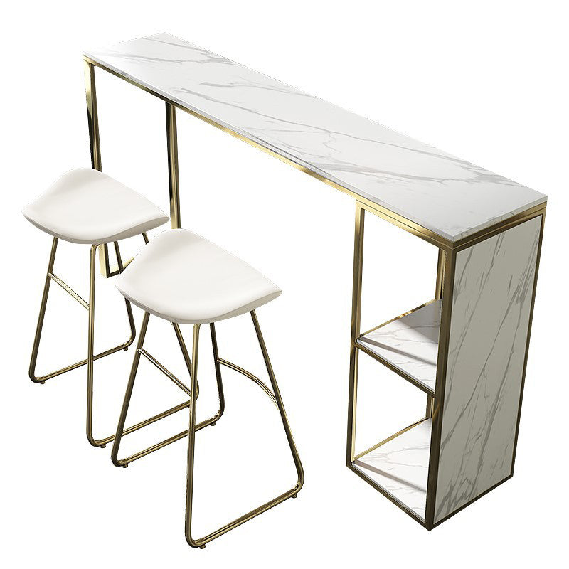 Mesa de bar rectangular Glam, mesa de pedestal doble de mármol sintético con almacenamiento