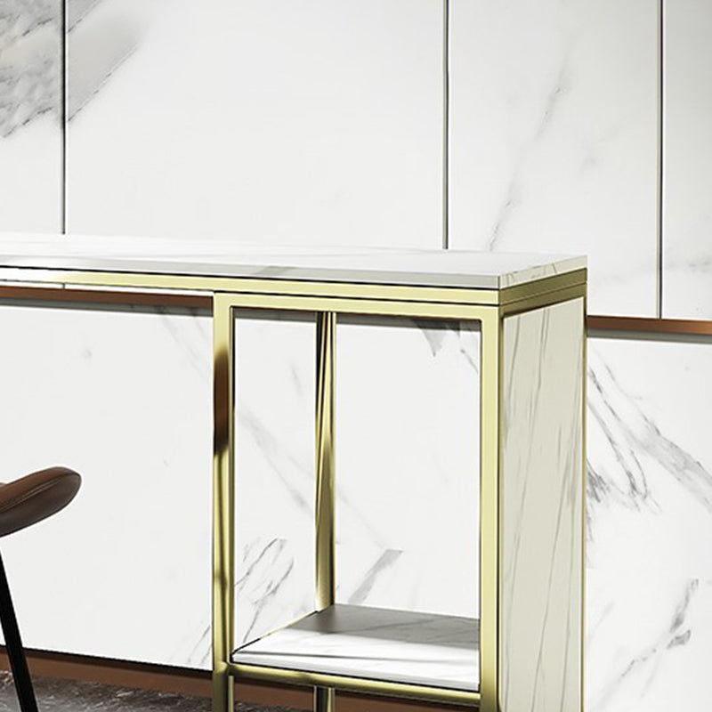 Mesa de bar rectangular Glam, mesa de pedestal doble de mármol sintético con almacenamiento