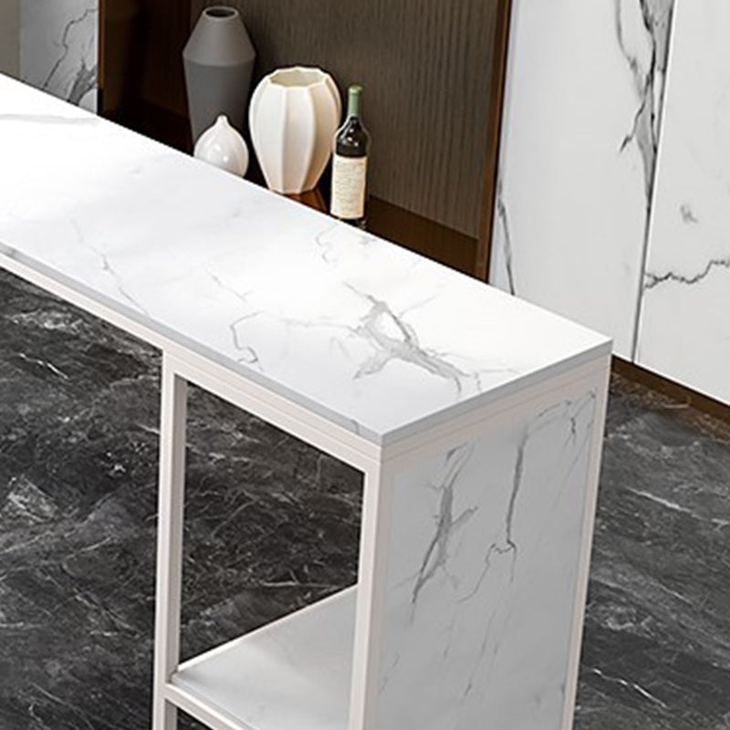 Mesa de bar rectangular Glam, mesa de pedestal doble de mármol sintético con almacenamiento