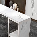 Glam Rectangle Bar Table Faux Marble Double Pedestal Table with Storage