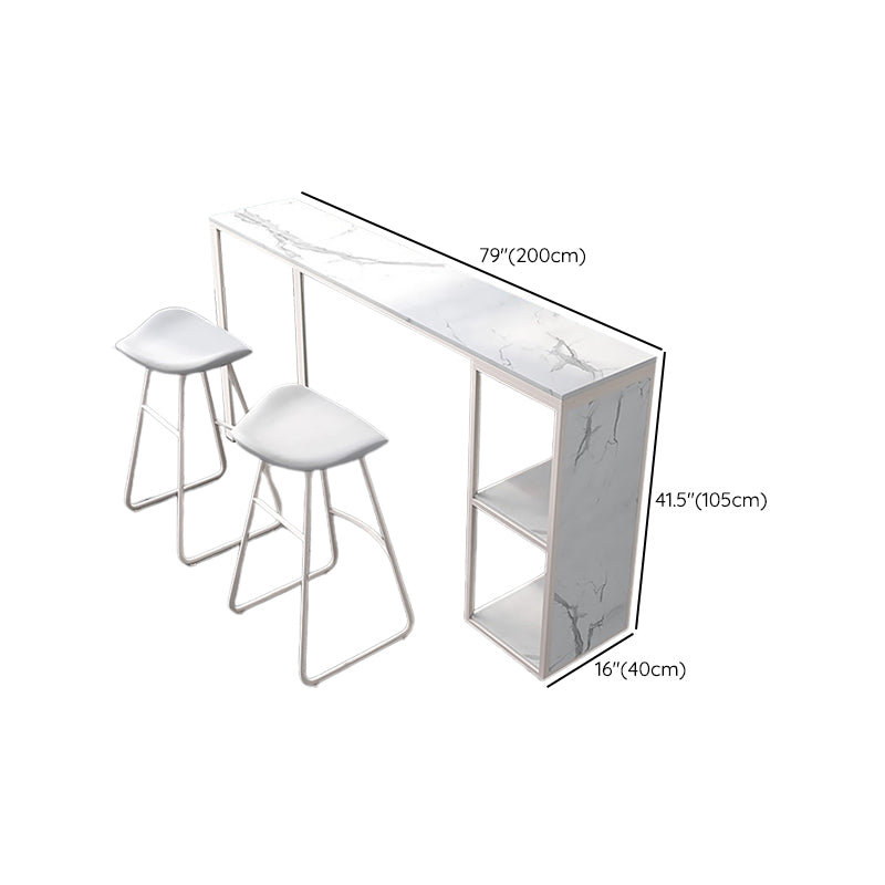 Mesa de bar rectangular Glam, mesa de pedestal doble de mármol sintético con almacenamiento