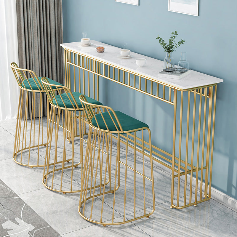 Industrial Rectangle Bistro Bar Desk Faux Marble Bistro Table for Indoor 78.7"L x 15.7"W x 41.3"H Gold Without Chairs Clearhalo 'Bar Furniture' 'Bar Tables' 'bar_tables' 'furn' 'furn_bar_tables' 'Furniture' 'Kitchen & Dining Furniture' 6385026