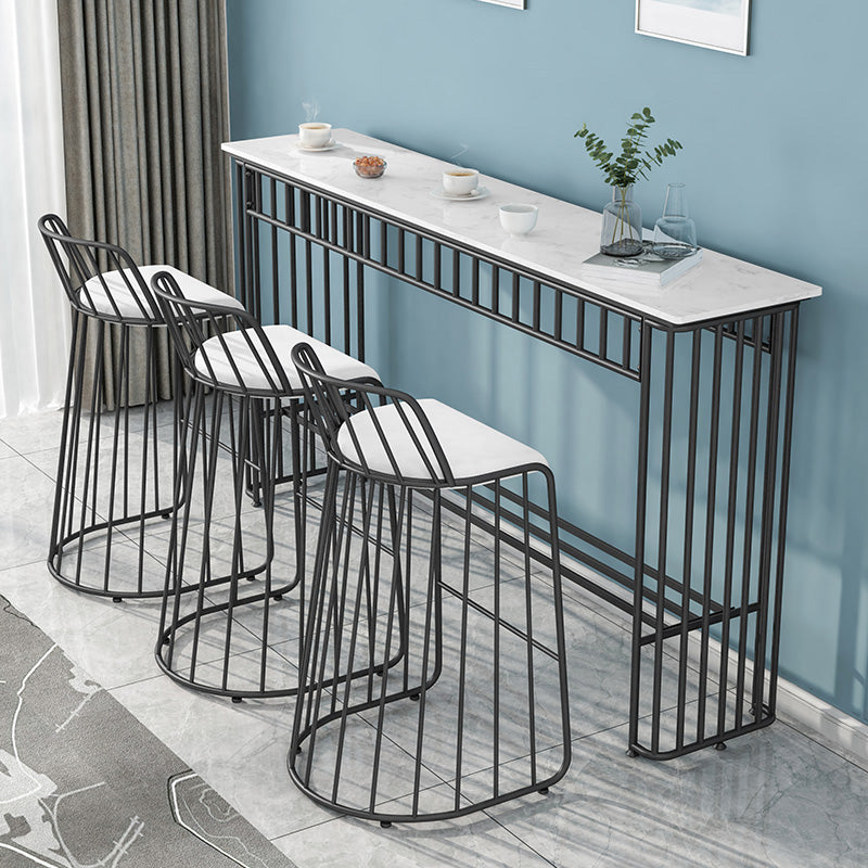 Industrial Rectangle Bistro Bar Desk Faux Marble Bistro Table for Indoor 78.7"L x 15.7"W x 41.3"H Black Without Chairs Clearhalo 'Bar Furniture' 'Bar Tables' 'bar_tables' 'furn' 'furn_bar_tables' 'Furniture' 'Kitchen & Dining Furniture' 6385030