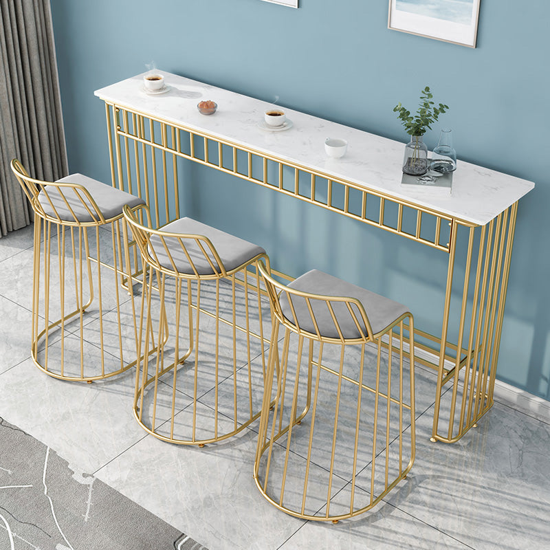 Industrial Rectangle Bistro Bar Desk Faux Marble Bistro Table for Indoor 70.9"L x 15.7"W x 41.3"H Gold Without Chairs Clearhalo 'Bar Furniture' 'Bar Tables' 'bar_tables' 'furn' 'furn_bar_tables' 'Furniture' 'Kitchen & Dining Furniture' 6385031