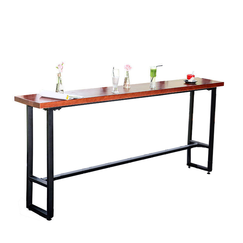 Mesa rectangular de altura de barra, mesa de pub bistró con tapa de madera maciza y base negra