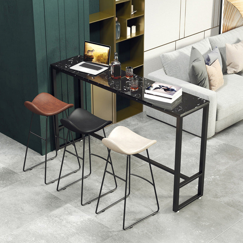 Industrial Style Rectangle Bar Table Faux Marble Bar-Height Bar Dining Table 70.9"L x 15.7"W x 41.3"H Black Without Chairs Clearhalo 'Bar Furniture' 'Bar Tables' 'bar_tables' 'furn' 'furn_bar_tables' 'Furniture' 'Kitchen & Dining Furniture' 6385078