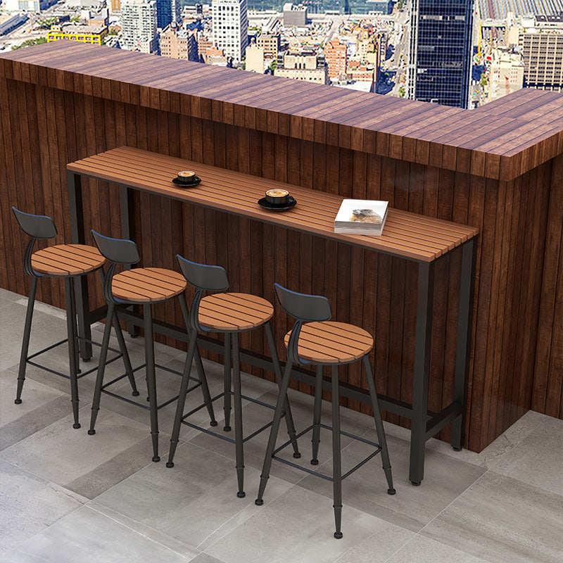 Industrial Bar Height Table Rectangular Bar Table with Metal Base 86.6"L x 15.7"W x 41.3"H Black Without Chairs Clearhalo 'Bar Furniture' 'Bar Tables' 'bar_tables' 'furn' 'furn_bar_tables' 'Furniture' 'Kitchen & Dining Furniture' 6385097