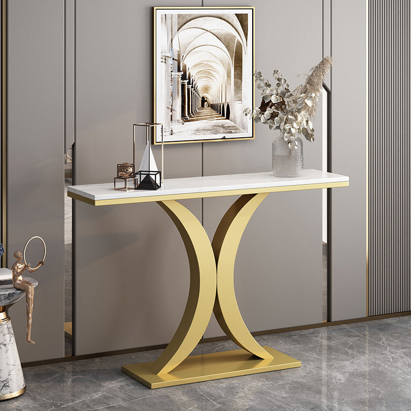 31.5" Tall Console Table 1-shelf Stain Resistant Accent Table for Hall White-Gold Rectangular Clearhalo 'Console Tables' 'console_tables' 'Entry & Mudroom Furniture' 'furn' 'furn_console_tables' 'Furniture' 6385161