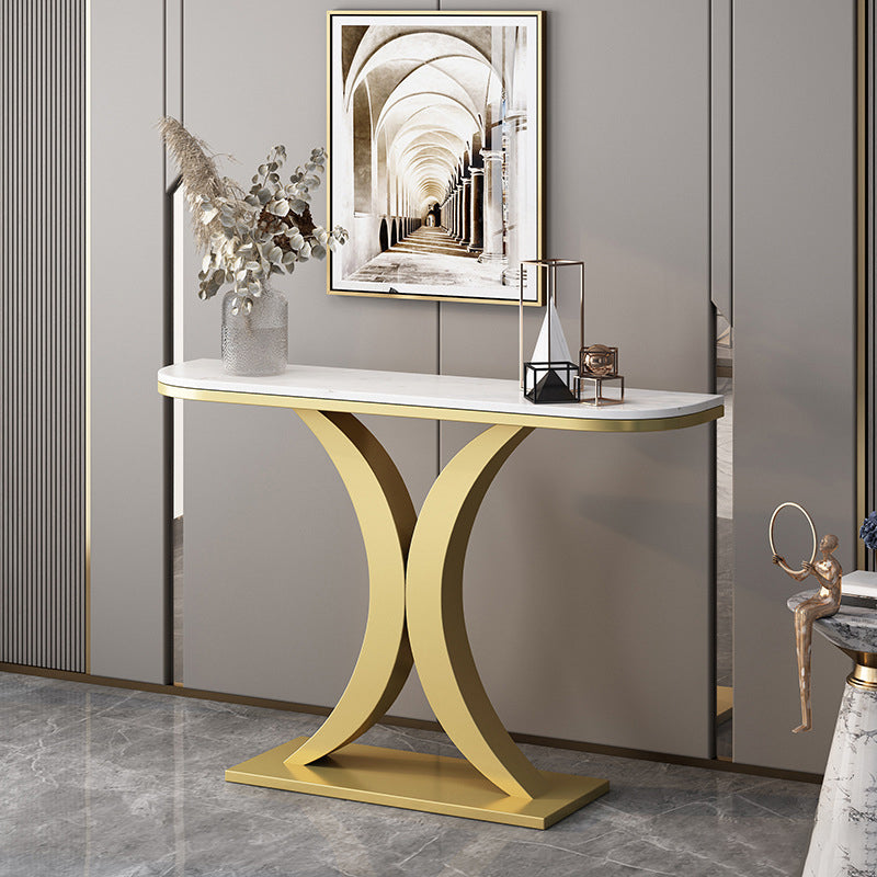 31.5" Tall Console Table 1-shelf Stain Resistant Accent Table for Hall White-Gold Half-circle Clearhalo 'Console Tables' 'console_tables' 'Entry & Mudroom Furniture' 'furn' 'furn_console_tables' 'Furniture' 6385165