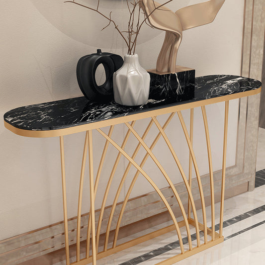 11.81" W Glam Oval Console Accent Table Antique Finish Console Sofa Table