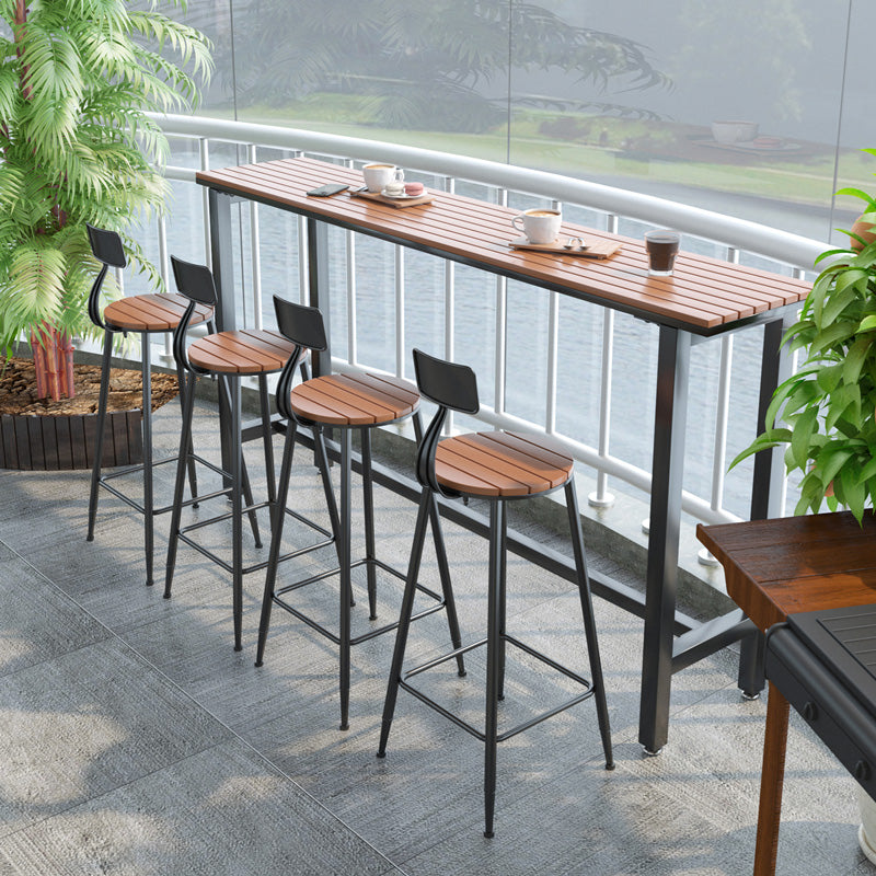 Modern Bar Height Table Rectangular Bar Table with Metal Base 86.6"L x 15.7"W x 41.3"H Brown Without Chairs Clearhalo 'Bar Furniture' 'Bar Tables' 'bar_tables' 'furn' 'furn_bar_tables' 'Furniture' 'Kitchen & Dining Furniture' 6385381