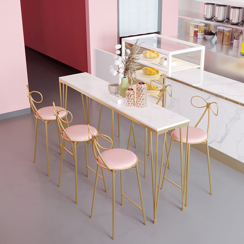 Rectangular Bar Height Table White Faux Marble Top Bistro Pub Table with 4 Legs 55.1"L x 15.7"W x 41.3"H Without Chairs Clearhalo 'Bar Furniture' 'Bar Tables' 'bar_tables' 'furn' 'furn_bar_tables' 'Furniture' 'Kitchen & Dining Furniture' 6385394