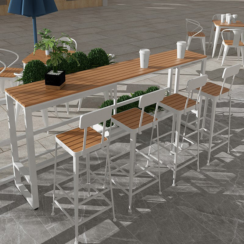Table de bar moderne à hauteur de bar Table de bar bistro en métal et bois avec base blanche