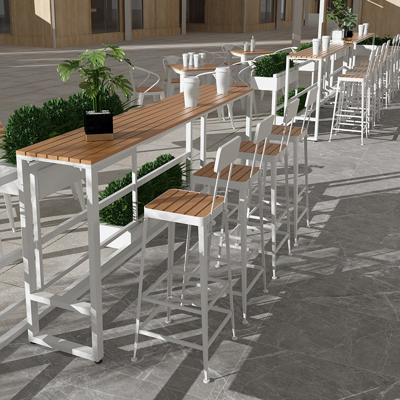 Table de bar moderne à hauteur de bar Table de bar bistro en métal et bois avec base blanche