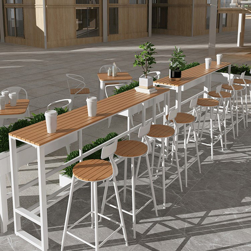 Table de bar moderne à hauteur de bar Table de bar bistro en métal et bois avec base blanche