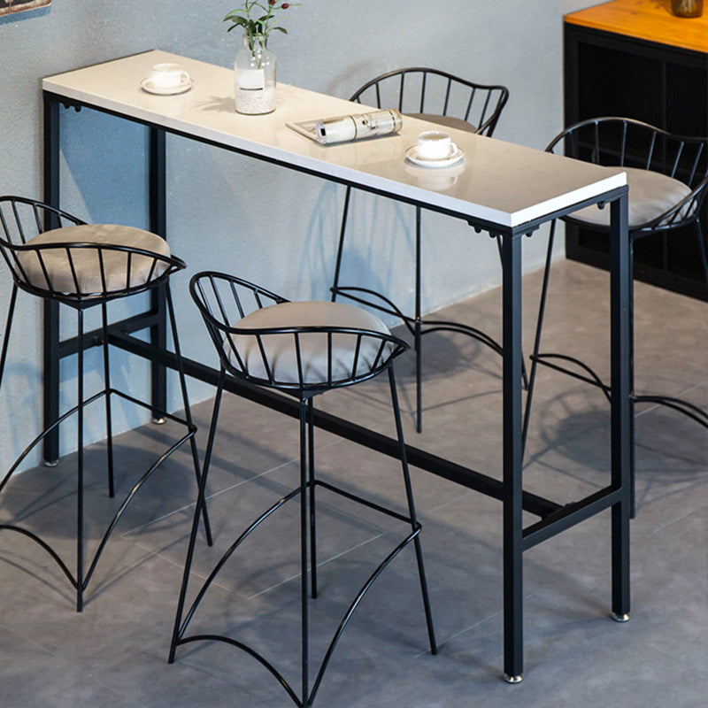 Industrial Bar Height Table White Faux Marble Top Bistro Pub Table for Patio Use 70.9"L x 15.7"W x 41.3"H Without Chairs Clearhalo 'Bar Furniture' 'Bar Tables' 'bar_tables' 'furn' 'furn_bar_tables' 'Furniture' 'Kitchen & Dining Furniture' 6385454