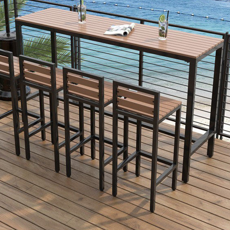 Industrial Metal Base Bar Table Pub Height Dining Table for Patio Use 70.9"L x 15.7"W x 41.3"H Black Without Chairs Clearhalo 'Bar Furniture' 'Bar Tables' 'bar_tables' 'furn' 'furn_bar_tables' 'Furniture' 'Kitchen & Dining Furniture' 6385473