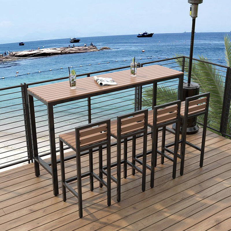 Industrial Metal Base Bar Table Pub Height Dining Table for Patio Use 86.6"L x 15.7"W x 41.3"H Black Without Chairs Clearhalo 'Bar Furniture' 'Bar Tables' 'bar_tables' 'furn' 'furn_bar_tables' 'Furniture' 'Kitchen & Dining Furniture' 6385475