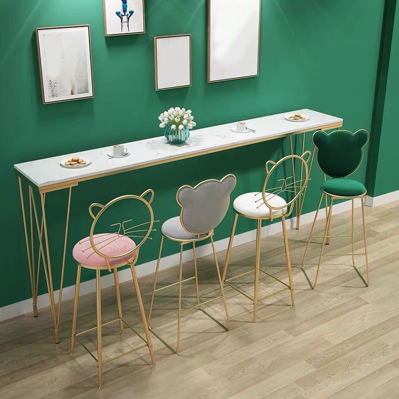 White Rectangular Bar Height Table Glam Style Bistro Pub Table with Four Legs 70.9"L x 15.7"W x 41.3"H Faux Marble Without Chairs Clearhalo 'Bar Furniture' 'Bar Tables' 'bar_tables' 'furn' 'furn_bar_tables' 'Furniture' 'Kitchen & Dining Furniture' 6385494