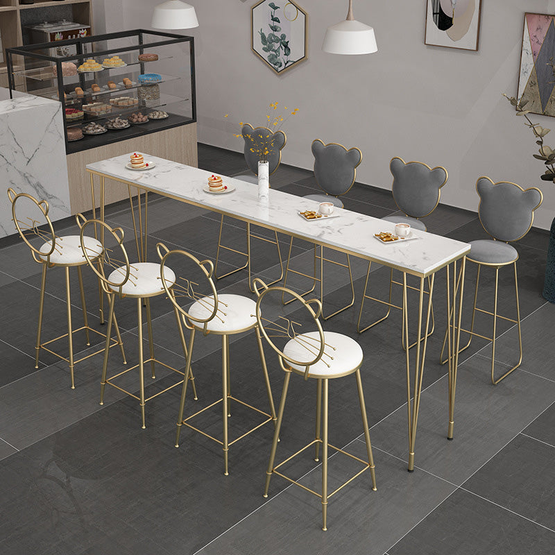 White Rectangular Bar Height Table Glam Style Bistro Pub Table with Four Legs 63"L x 15.7"W x 41.3"H Faux Marble Without Chairs Clearhalo 'Bar Furniture' 'Bar Tables' 'bar_tables' 'furn' 'furn_bar_tables' 'Furniture' 'Kitchen & Dining Furniture' 6385496