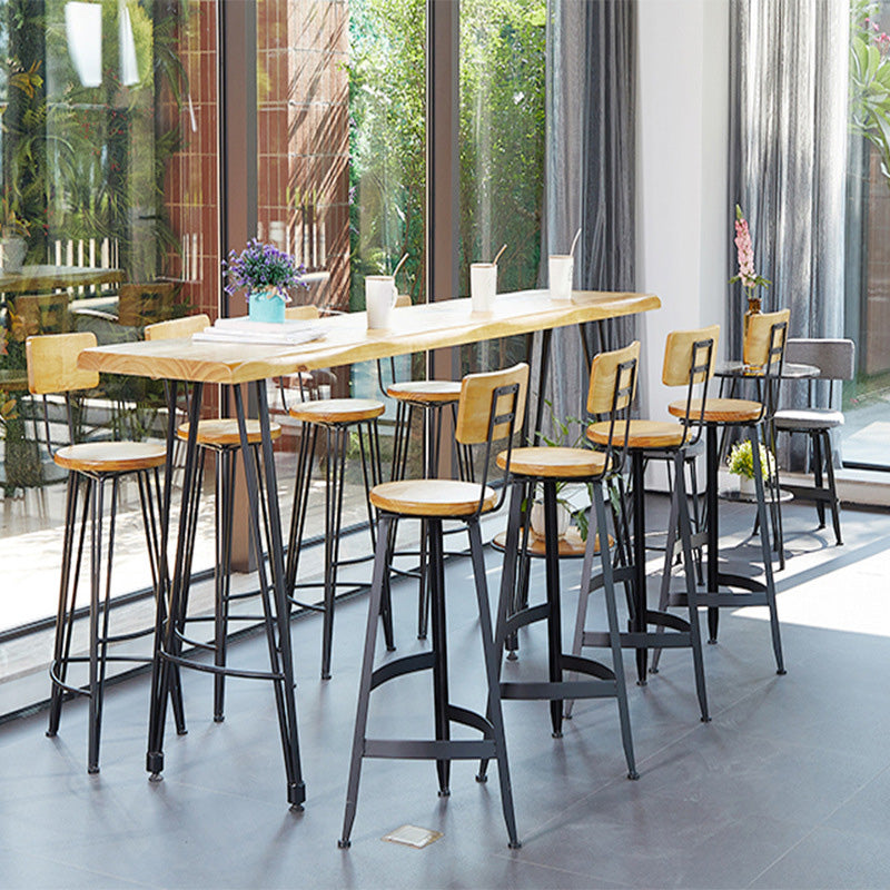 Mesa moderna de altura de barra, mesa de Pub Bistro con tapa de madera maciza y patas de metal