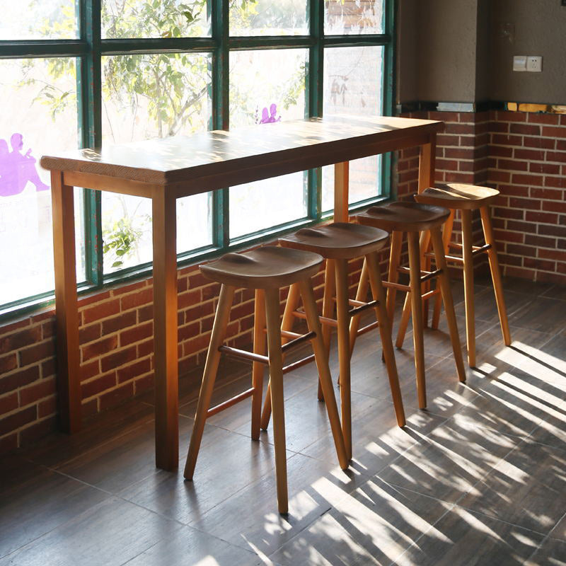 Modern Bar Height Table Solid Wood Top Bistro Pub Table with Wood Legs 70.9"L x 15.7"W x 41.3"H Without Chairs Clearhalo 'Bar Furniture' 'Bar Tables' 'bar_tables' 'furn' 'furn_bar_tables' 'Furniture' 'Kitchen & Dining Furniture' 6385533