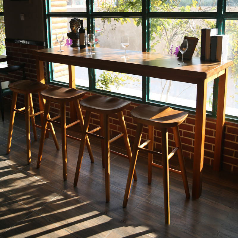 Modern Bar Height Table Solid Wood Top Bistro Pub Table with Wood Legs 78.7"L x 15.7"W x 41.3"H Without Chairs Clearhalo 'Bar Furniture' 'Bar Tables' 'bar_tables' 'furn' 'furn_bar_tables' 'Furniture' 'Kitchen & Dining Furniture' 6385535