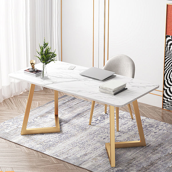 29.53" H Glam Curved Office Desk Antique Finish Computer Desk with Metal Legs 70.9"L x 35.4"W x 29.5"H Clearhalo 'furn' 'furn_office_desk' 'Furniture' 'Office Desks' 'Office Furniture' 'office_desk' 6385643