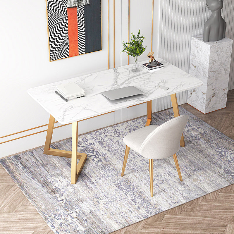 29.53" H Glam Curved Office Desk Antique Finish Computer Desk with Metal Legs 63"L x 31.5"W x 29.5"H Clearhalo 'furn' 'furn_office_desk' 'Furniture' 'Office Desks' 'Office Furniture' 'office_desk' 6385644