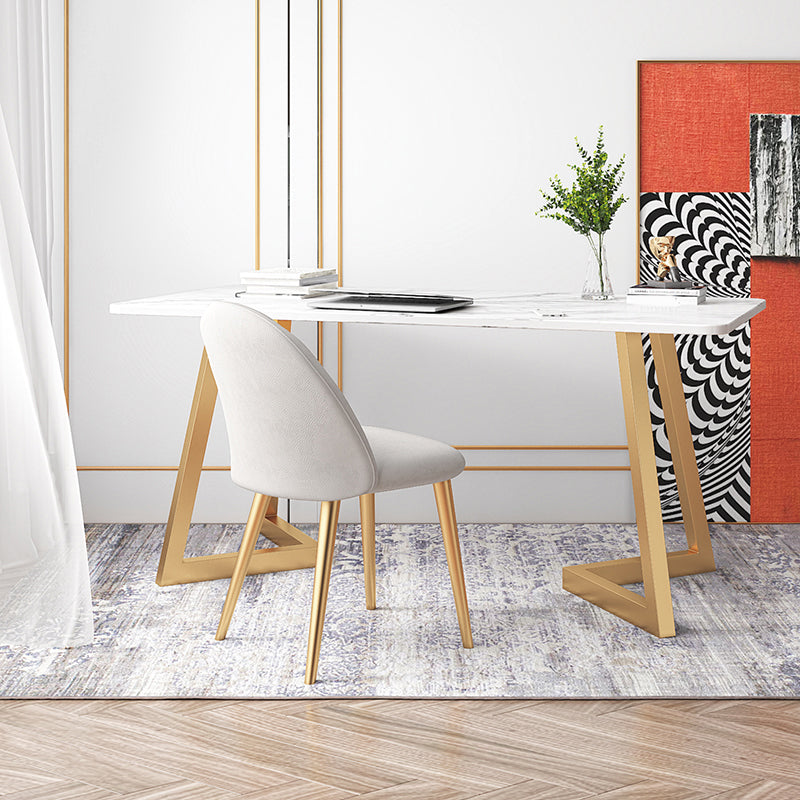 29.53" H Glam Curved Office Desk Antique Finish Computer Desk with Metal Legs 55.1"L x 31.5"W x 29.5"H Clearhalo 'furn' 'furn_office_desk' 'Furniture' 'Office Desks' 'Office Furniture' 'office_desk' 6385645