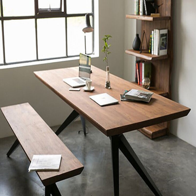 Bruin Industrial Writing Desk rechthoekig vaste houten bureau
