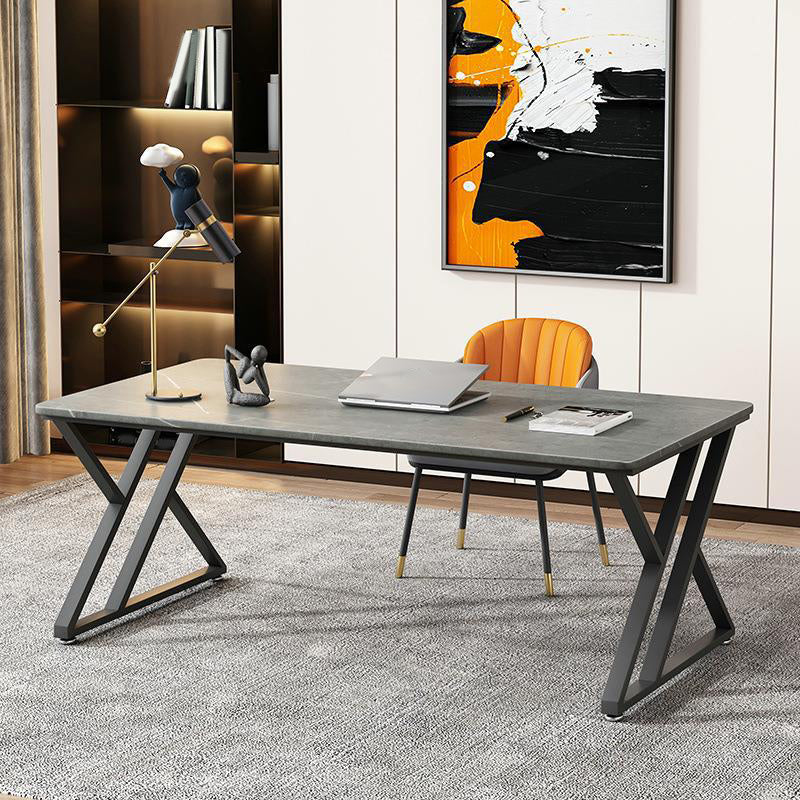Escritorio de oficina moderno de 1 estante Stone 29.53 "de alto escritorio de escritura con patas de hierro