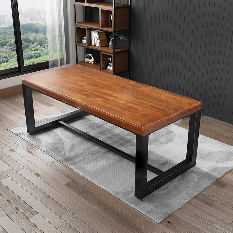 Contemporary Rectangular Executive Desk Brown Office Desk with Metal Legs 63"L x 27.6"W x 29.5"H Clearhalo 'furn' 'furn_office_desk' 'Furniture' 'Office Desks' 'Office Furniture' 'office_desk' 6385798