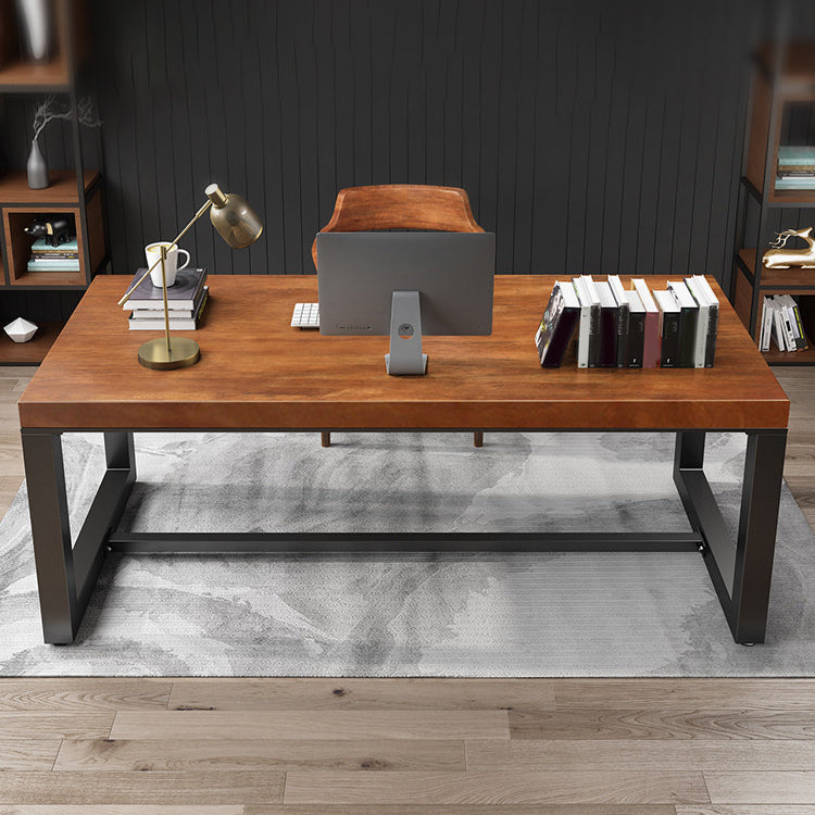 Contemporary Rectangular Executive Desk Brown Office Desk with Metal Legs 70.9"L x 31.5"W x 29.5"H Clearhalo 'furn' 'furn_office_desk' 'Furniture' 'Office Desks' 'Office Furniture' 'office_desk' 6385801