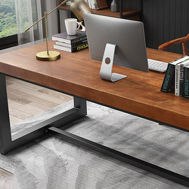 Contemporary Rectangular Executive Desk Brown Office Desk with Metal Legs Clearhalo 'furn' 'furn_office_desk' 'Furniture' 'Office Desks' 'Office Furniture' 'office_desk' 6385803