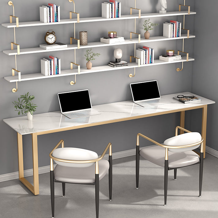 23.62" W Stone Office Desk Modern Sled Base Writing Desk with 1 Shelf 78.7"L x 23.6"W x 29.5"H Clearhalo 'furn' 'furn_office_desk' 'Furniture' 'Office Desks' 'Office Furniture' 'office_desk' 6385815